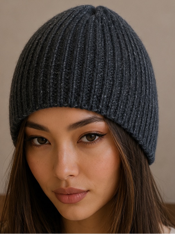 Unique Vintage Black Ribbed Knit Beanie Hat